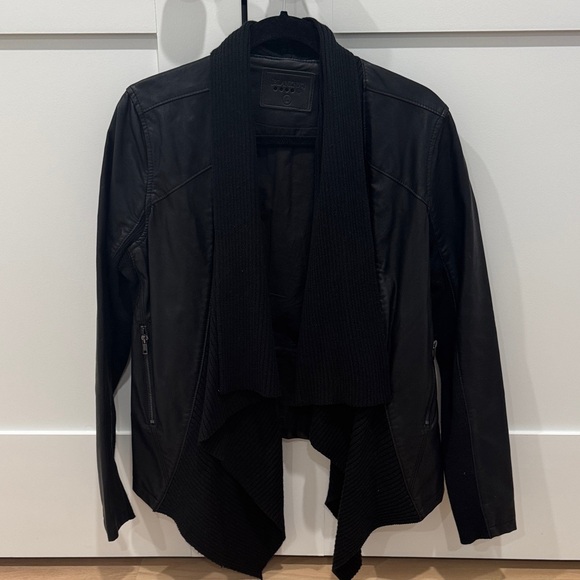 Blank NYC Black Draped Leather Jacket - Picture 1 of 5